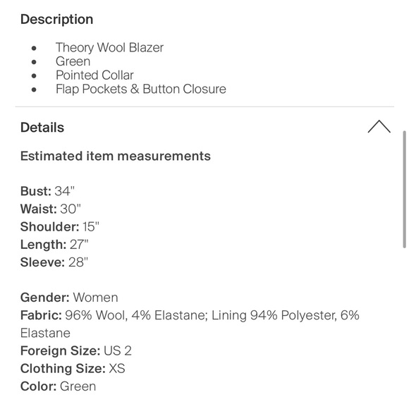Theory olive green blazer size XS - Picture 4 of 4